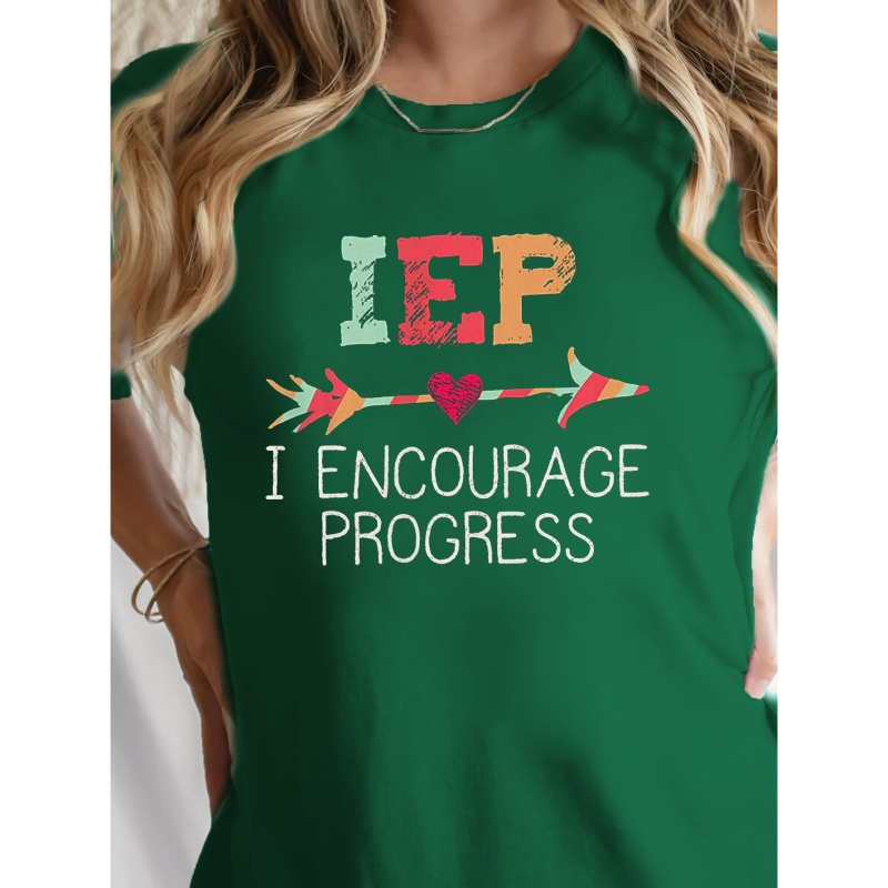 

Iep Print T-shirt, Short Sleeve Crew Neck Casual Top For Summer & Spring, Women's Clothing