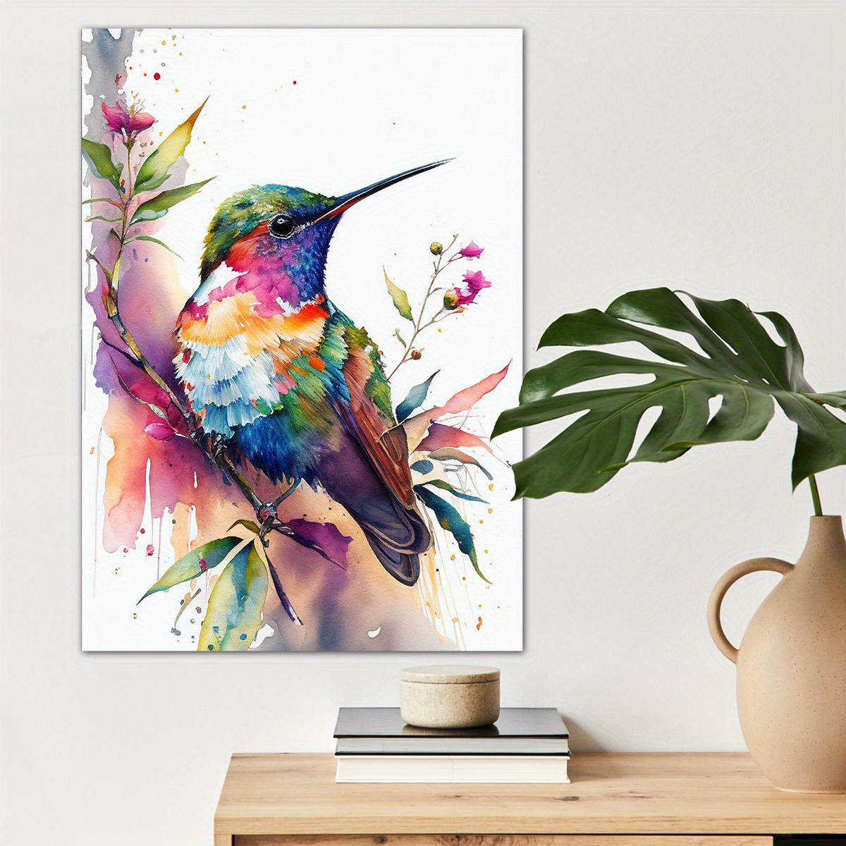 

1pc Watercolor Hummingbird Poster Canvas Wall Art For Home Decor, Bird Poster Wall Decor High Quality Canvas Prints For Living Room Bedroom Kitchen Office Cafe Decor, Perfect Gift And Decoration