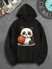 cartoon panda basketball graphic print hoodie fleece men's - Temu Australia
