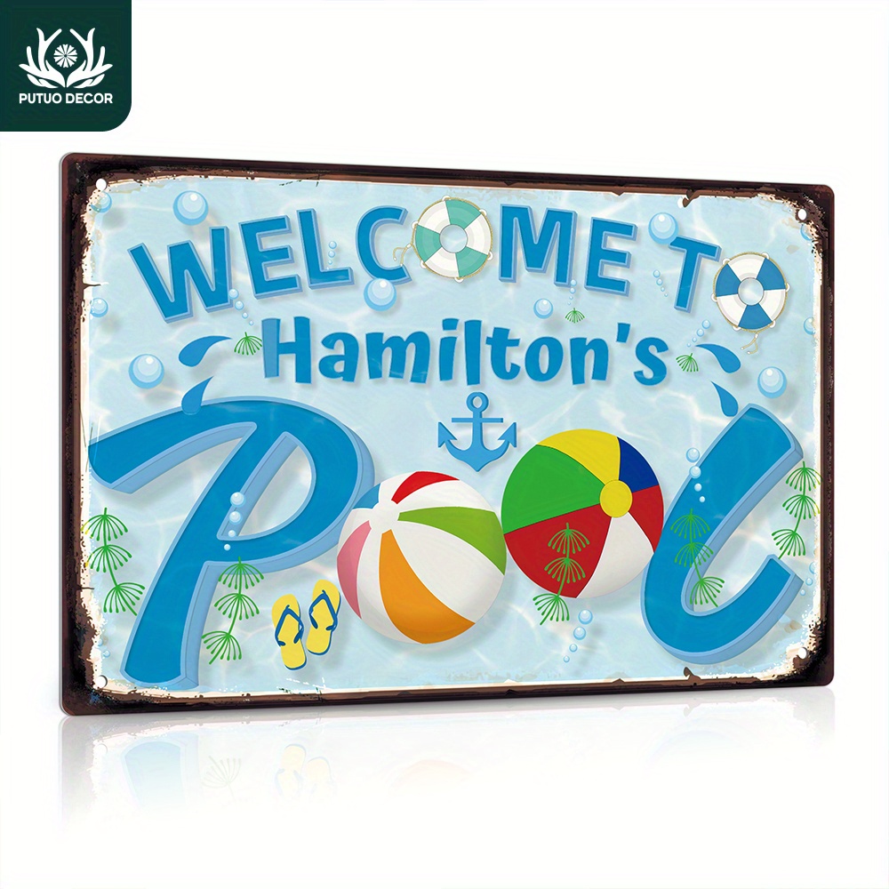 

1pc [customized] Personalized Pool Sign, Custom Name, Indoor/outdoor Swimming Pool Decorations, 12x8 Inches Metal Sign