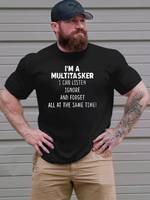 Plus Size Men's "I'm A Multitasker" Graphic Print T-shirt, Stylish Outdoor Short Sleeve Tees For Males