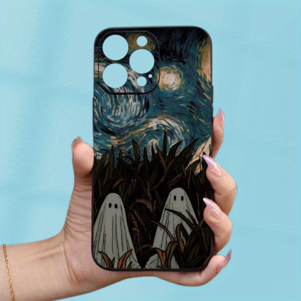 

Premium Minimalist Frosted Phone Case With Creative Ghost Pattern, Suitable For 15 14 13 12 11 Xs Xr X 7 8 Plus Pro Max Mini, Providing A High-quality Texture.