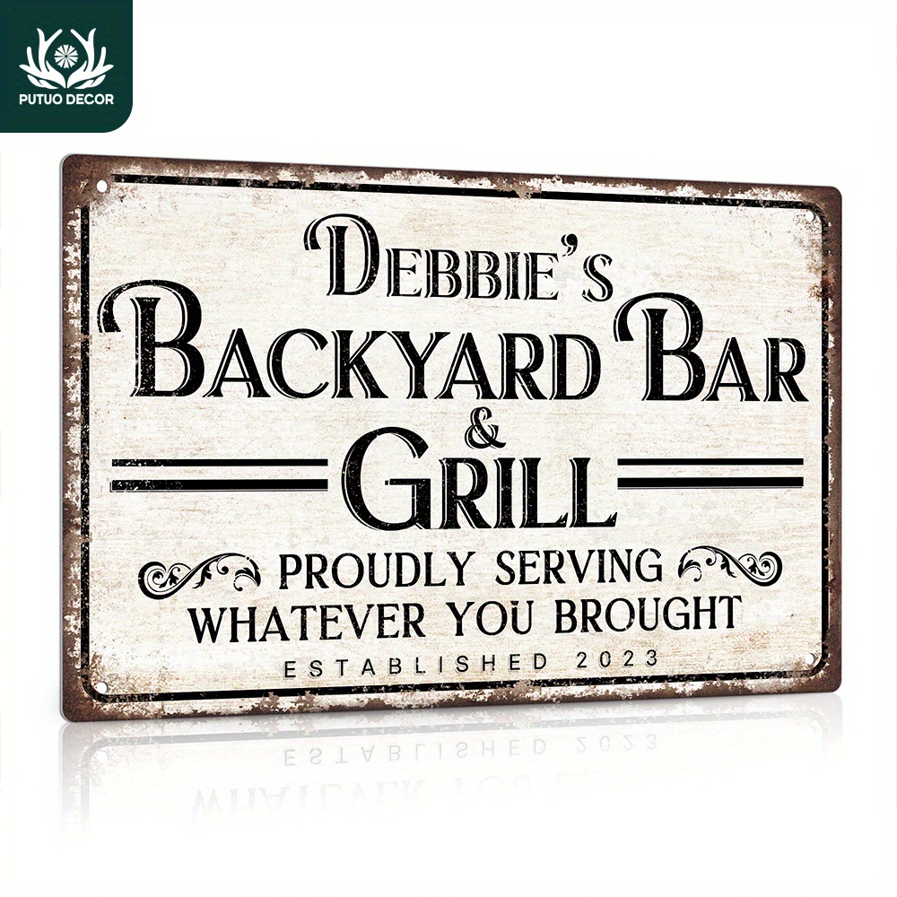 

1pc[customized]personalized Backyard Bar Sign, Custom Name, Retro Outdoor Wall Decor For Home Bar, Pub, Cafe, Kitchen, 12x8 Inches Metal Sign