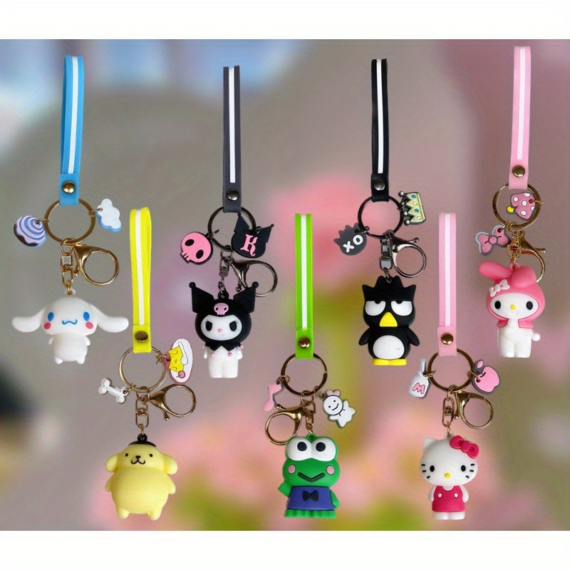 

1pc Hello Kitty My Melody Kuromi Cinnamoroll Pompompurin Wristlet Keychain Kawaii Anime Doll Bag Charm Phone Lanyard Car Pendant Women Daily Uses Gift