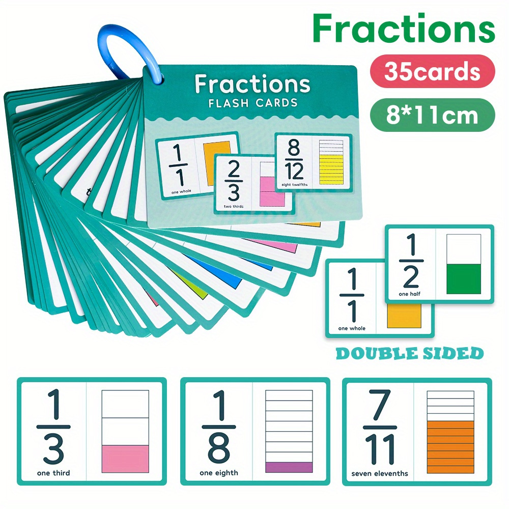 35pcs Fraction Chart Double-sided Flashcards, Math Fractions 1-12 Tool For Homeschool Supplies School Activities