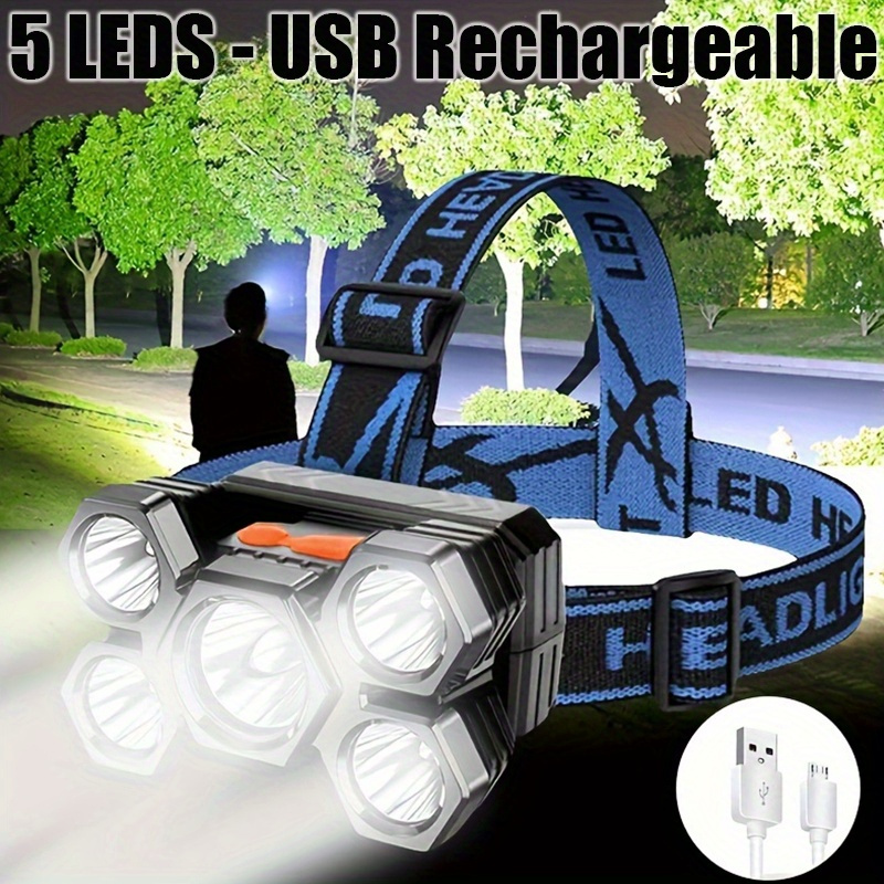 Lampe frontale à LED 8 LEDs 8 modes Rechargeable USB Torche Frontale IPX4  étanche Jogging Vélo Course Pêche