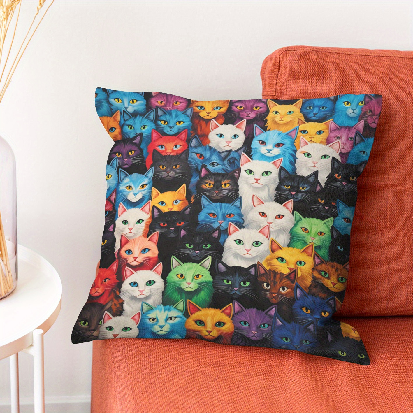 

1pc, Multi-faceted Color Art Cat Modern Style Polyester Cushion Cover, Pillow Cover, Bedroom Accessories, Sofa Cushion Cover, Collectible Buildings Accessories (cushion Is Not Included)