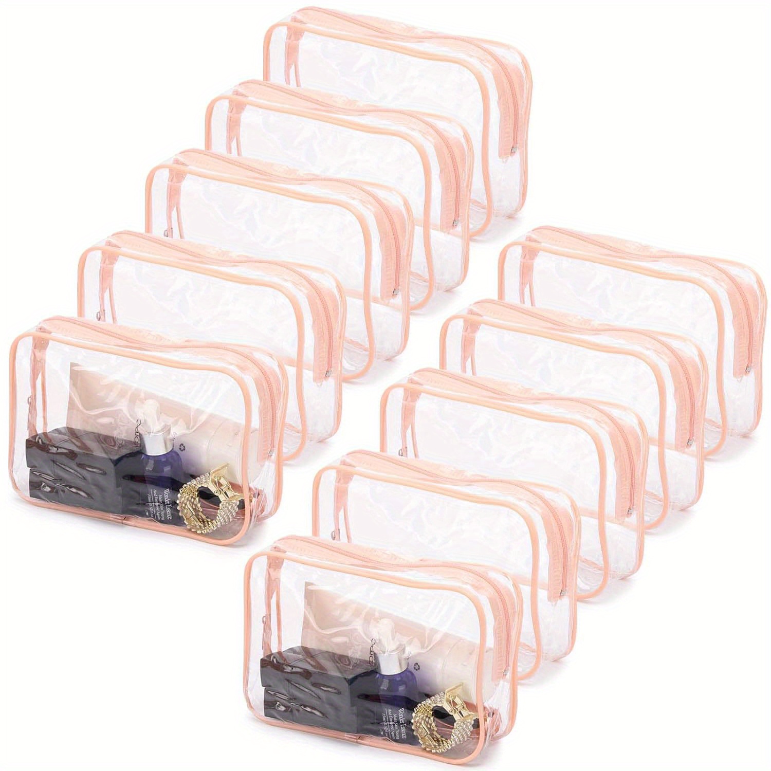 

10 Pcs Clear Cosmetic Bags Small Makeup Bags Portable Waterproof Travel Toiletry Bags Organizer Peach, 7.5"x 4.8"x 2.3"