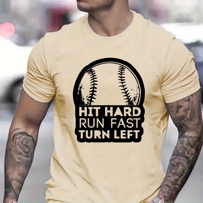 

Crew Neck Baseball Print Men's Fashionable Summer Short Sleeve Sports T-shirt, Comfortable And Versatile