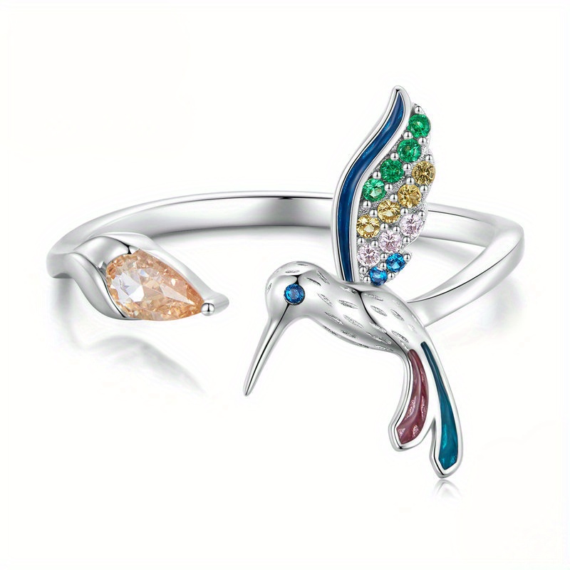 

Elegant Adjustable For Women, Enamel & Zirconia Hummingbird Design, Copper Jewelry Gift