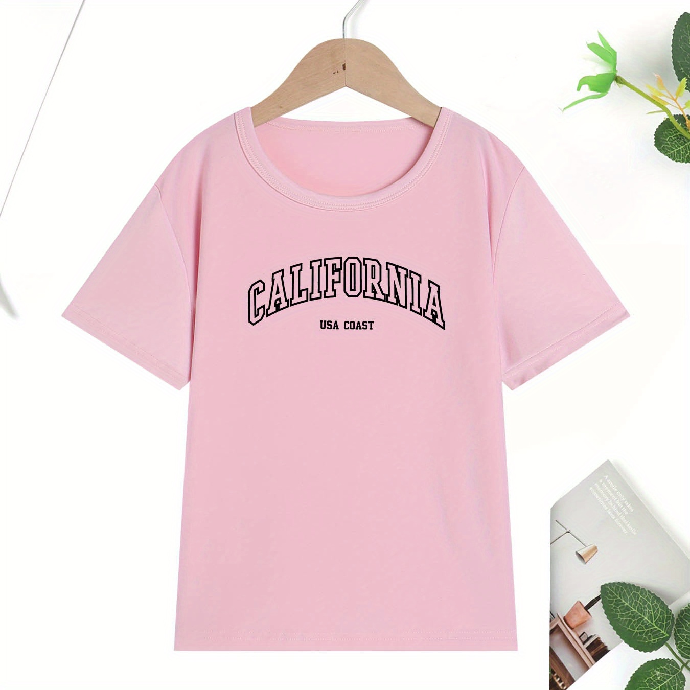 

California Print Girls Trendy Creative T-shirt Round Neck Short Sleeve Comfy Breathable Sports Tops Casual Girls Clothing Summer