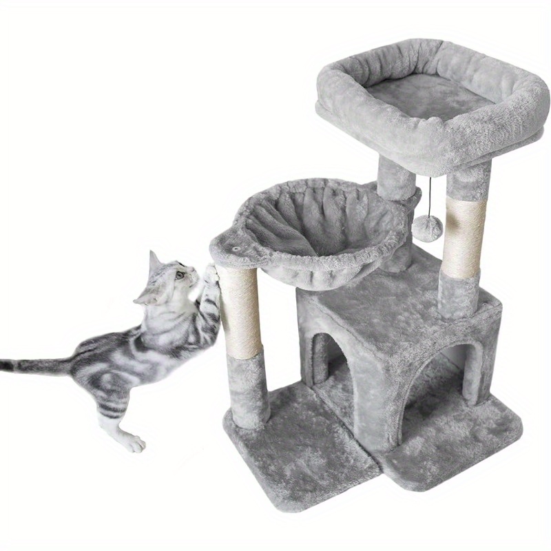 

Cat Tree Tower, Stable Cat Climbing Tree With Sisal Scratching Post, Hammock Bed And Sleeping Nest, Plush Cat Condo For Small Cats