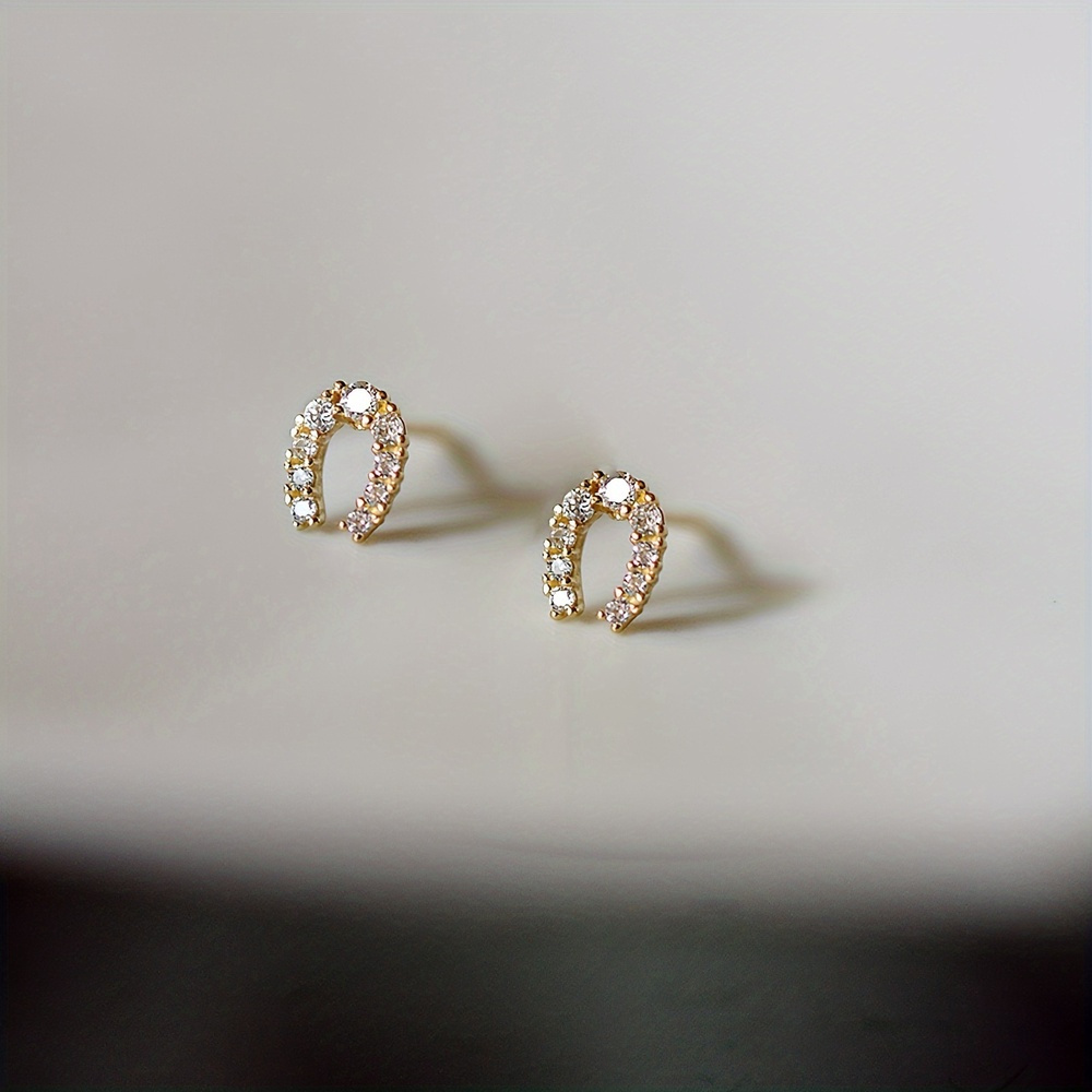 1 pair elegant horseshoe shaped stud earrings sparkling - Temu