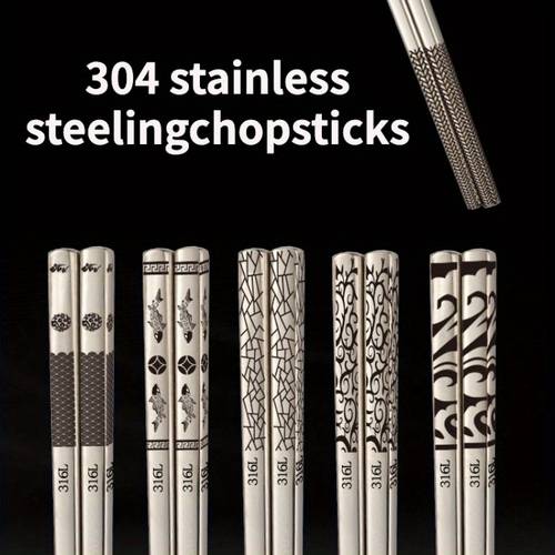 5 pairs elegant stainless steel chopsticks reusable laser engraved non slip design dishwasher safe ideal for japanese perfect gift set