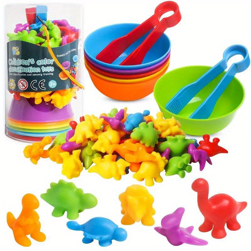 

Dinosaur Toys, Stacking Bowl Matching Game, Color Sorting Teaching Aid, Math Learning Sensory Toy, And Birthday Gift