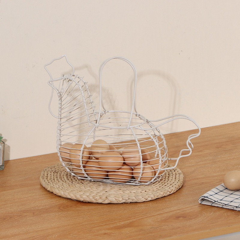 Egg Basket Iron Wire Chicken Shaped Egg Holder Easter Eggs Storage Basket  for Kitchen Home Decorations