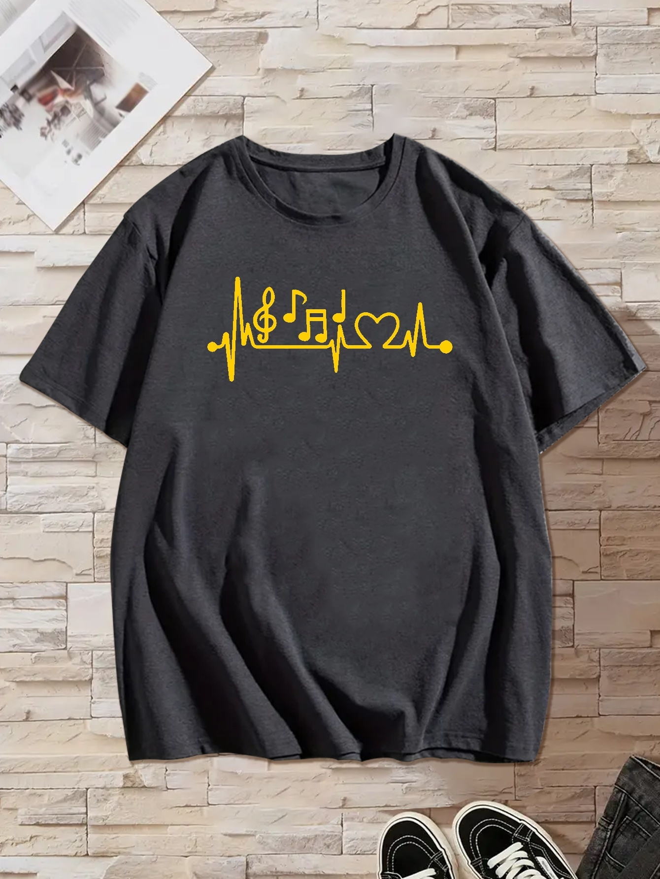 음악 기호 프린트 티셔츠 남성용 티셔츠 여름용 캐주얼 반팔 티셔츠 men's clothing temu {re - Temu  Republic of Korea, image size:800x1066