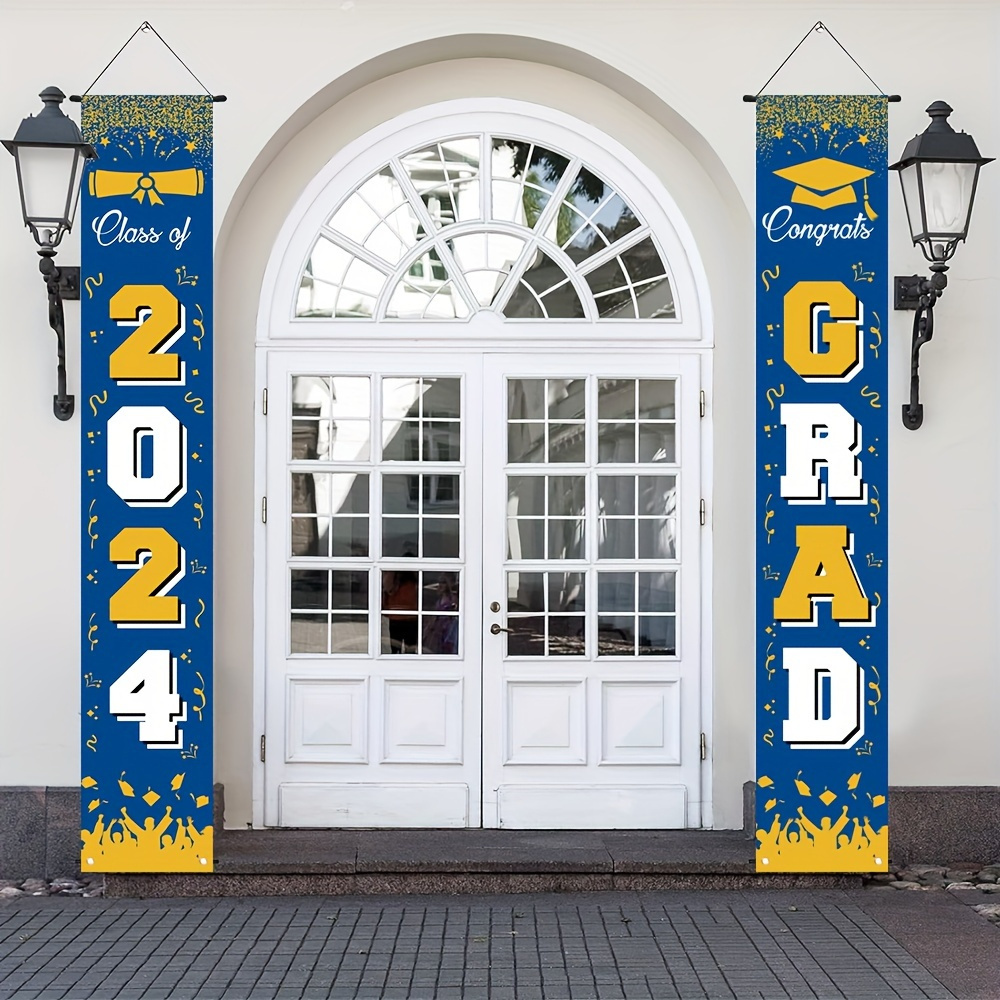 Purple Gold Graduation Decorations Class of 2024 Banner Set, 3Pcs 2024  Graduation Porch Sign Door Cover for Front Door Wall Yard Hanging  Background