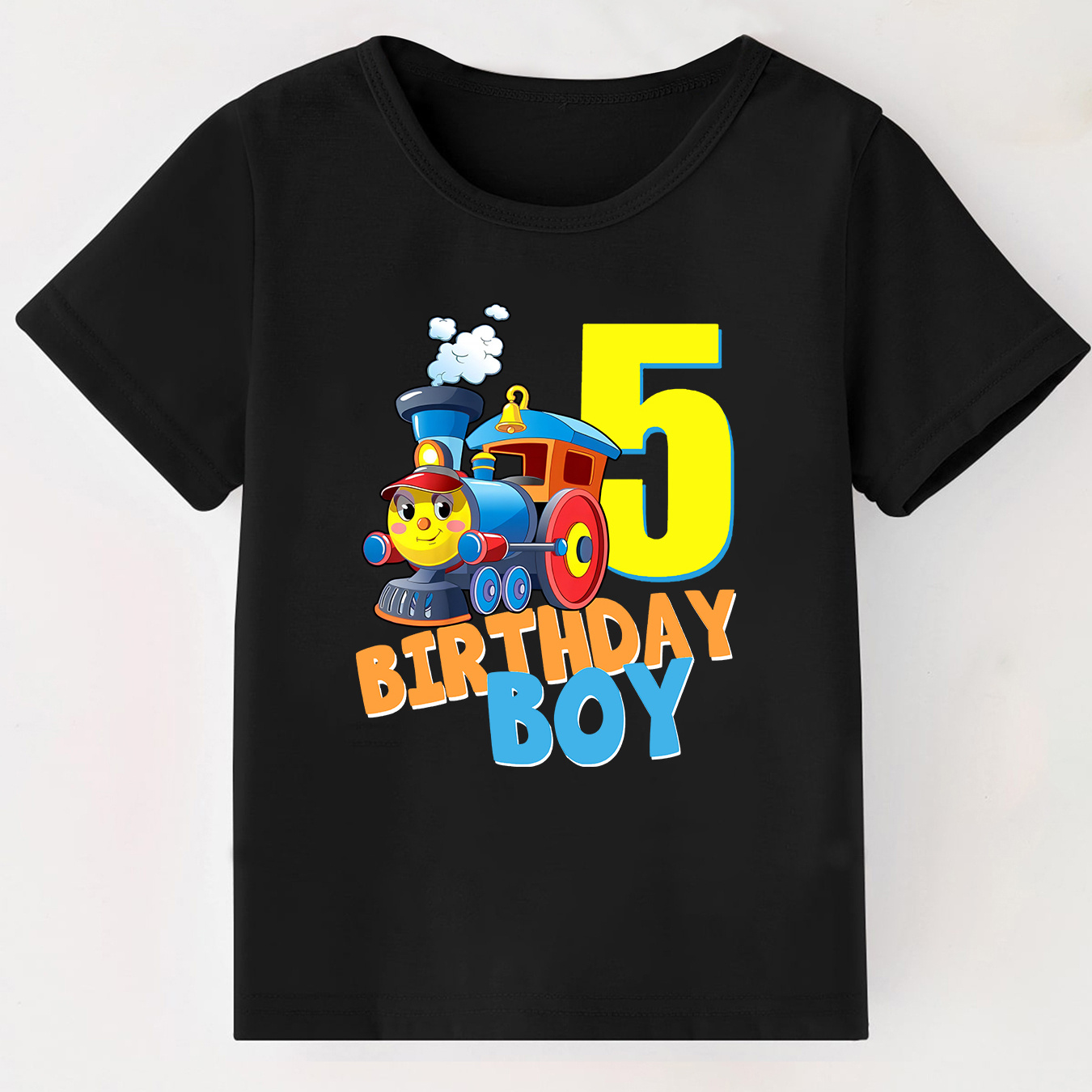 

5 Birthday Boy Print T-shirt, Creative Short Sleeve Crew Neck Casual Daily Tops, Boy's Clothing