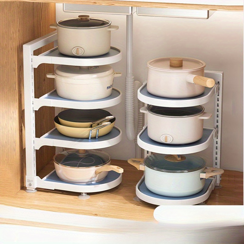MUDEELA Organizador de ollas y sartenes: estante para debajo del gabinete,  tapa de olla expansible, soporte organizador de armario de cocina con 10