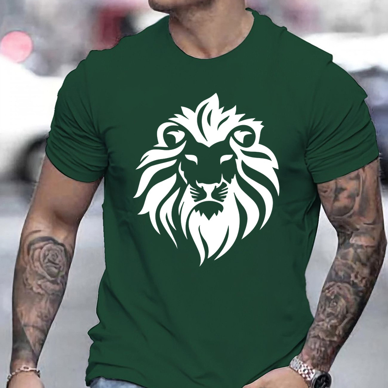 

Lion Graphic Men's Short Sleeve T-shirt, Comfy Stretchy Trendy Tees For Summer, Casual Daily Style Fashion Clothing