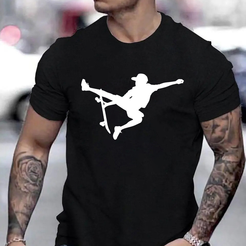 

Skating Graphic Men's Short Sleeve T-shirt, Comfy Stretchy Trendy Tees For Summer, Casual Daily Style Fashion Clothing