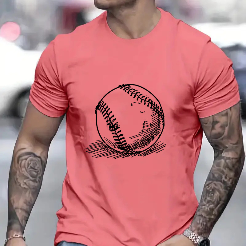 

Baseball Graphic Men's Short Sleeve T-shirt, Comfy Stretchy Trendy Tees For Summer, Casual Fashion Clothing