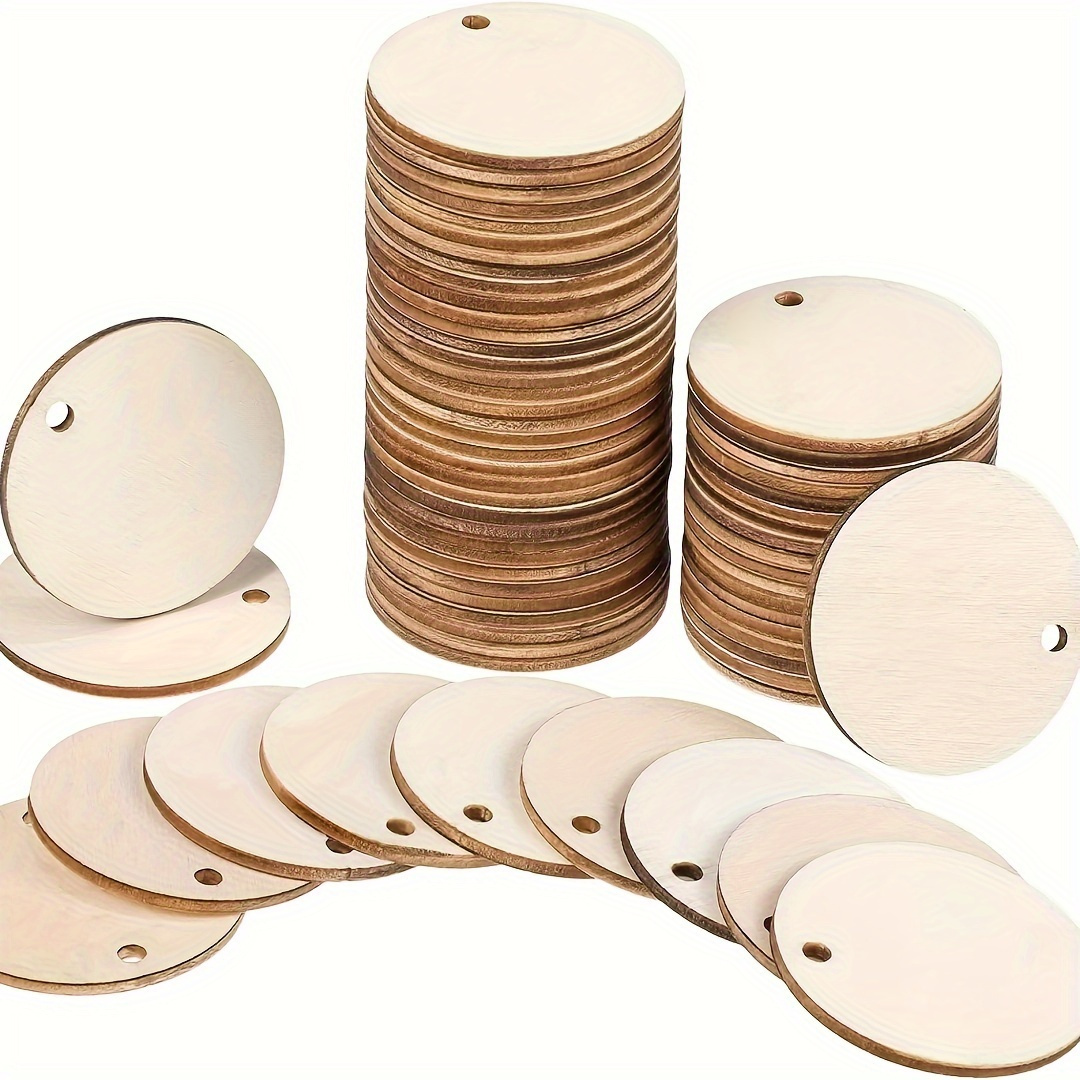  100 Pieces Unfinished Round Wooden Circles with Holes Round  Wood Discs for Crafts Blank Natural Wood Circle Cutouts for DIY Crafts  Party Birthday Christmas Decoration (3 Inch)