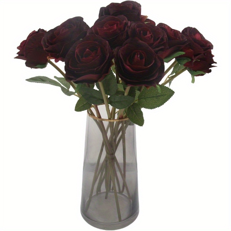 

8pcs Dark Red Artificial Flowers, Fake Flower Roses Are Very Suitable For Valentine's Day Diy Wedding Bouquet Center Ornament Bridal Shower Party Home Decoration, Garden Flower Arrangement Decoration