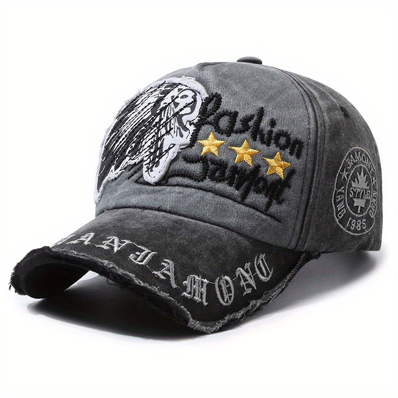1pc Baseball Cap Retro Distressed Casual Outdoor Sports Hat Spring Autumn Visor With Letter Embroidery