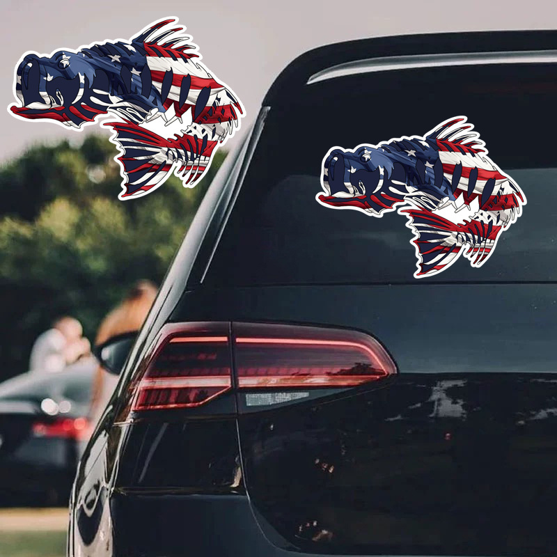 1pc American Flag Fish Bone Stickers Patriotic Fishing Stickers Waterproof  Vinyl Stickers, Funny Stickers For Hard Hat, Toolbox