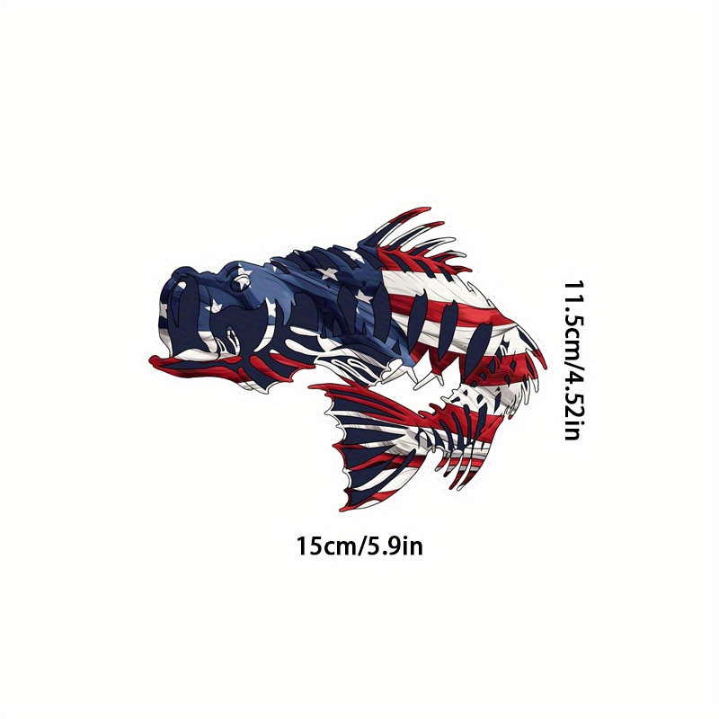 Fishing Bass American Flag Decal Sticker - Waterproof Vinyl - Patriotic USA