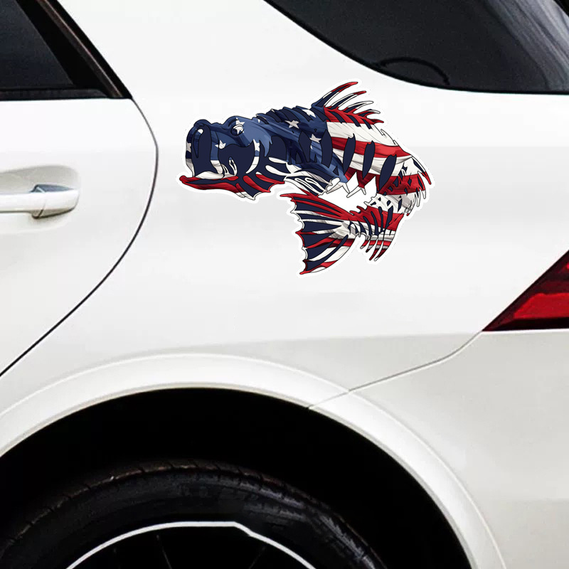  USA Bone Fish Sticker - Patriotic American Flag