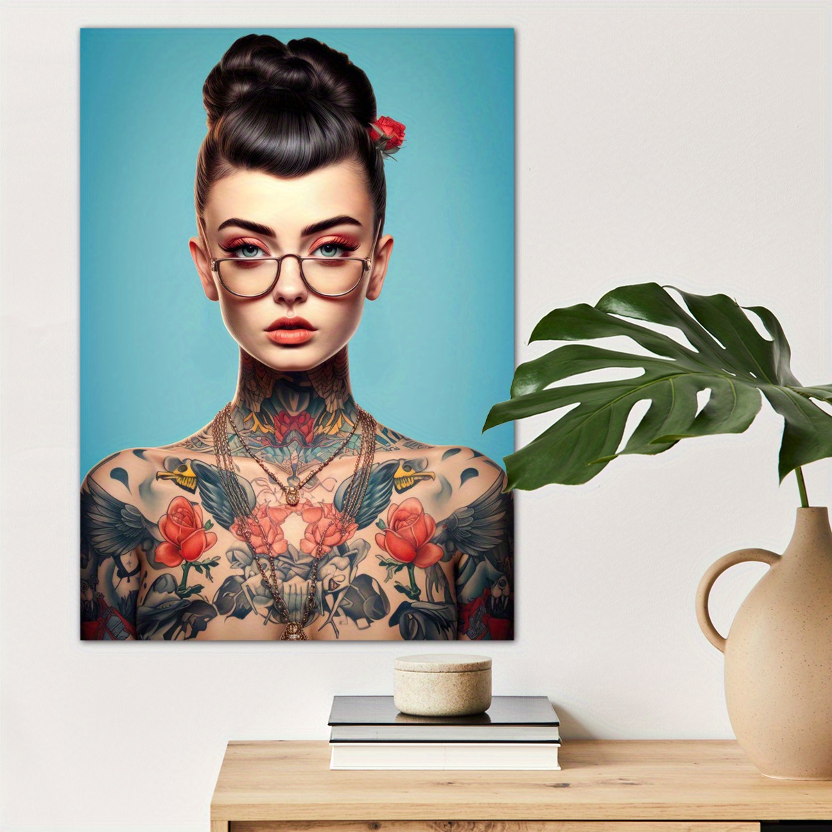 

1pc Tatoo Character With Glasses Canvas Wall Art For Home Decor, High Quality And Fans Wall Decor, Canvas Prints For Living Room Bedroom Bathroom Kitchen Office Cafe Decor, Perfect Gift And Decoration