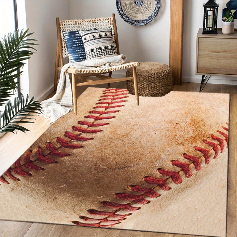 

[800g/m²g Weight Crystal Velvet] 1pc Baseball Pattern Rug Non-slip Area Rug Office Chair Mat Carpet For Living Room Bedroom Home Decor