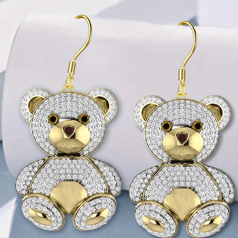 Pendientes Oso Moda Mujer Acero Inoxidable Dorado Brillante