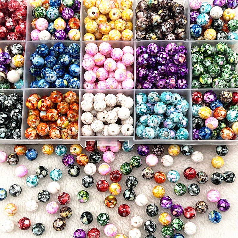 

100Pcs 8mm Perles Espacées En Acrylique Craquelé Lâches La De DIY Bracelet De Perles Boucles D'Oreilles Fournitures D'Artisanat