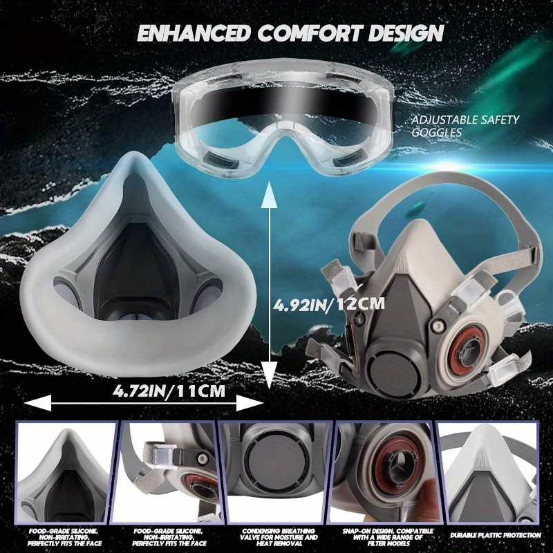 Máscara respiradora de media cara con filtro 60923, máscara de gas  reutilizable con gafas antivaho, máscara de pintura para polvo, pintura,  vapor – Yaxa Colombia