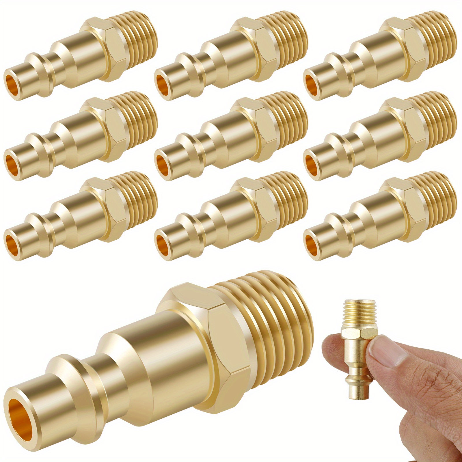 10pcs Air Hose External Thread Connection Adapter, Heavy-duty Brass 1/4  Inch NPT Air Hose Quick Plug Kit, Air Compressor Durable Accessory Kit