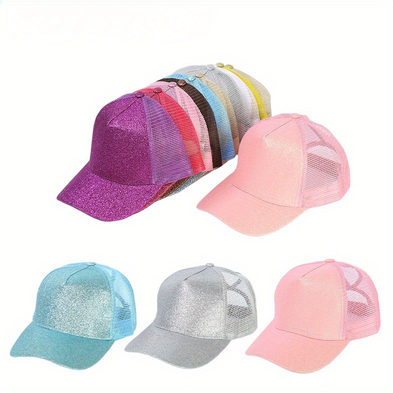 

Candy Color Glitter Baseball Cap Trendy Bright Color Mesh Trucker Hats Lightweight Breathable Adjustable Dad Hat For Women Daily Uses Music Festival