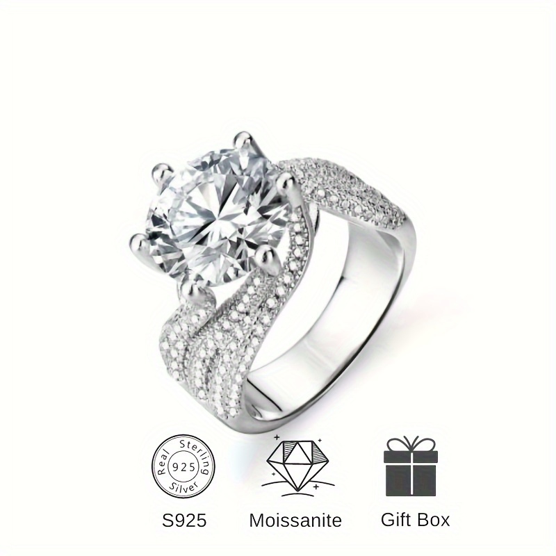 

1pc 3 Carat Moissanite Fashion Ring, 925 Sterling Silver Engagement Ring, Ideal Choice For Gifts