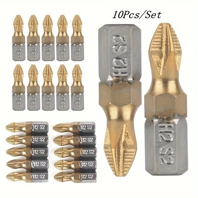 

10pcs 25mm 1/4 Threaded Shank Titanium Alloy Anti-jump Ph2 Magnetic Screwdriver Bits - Superior Strength And Durability For Your Diy Projects!