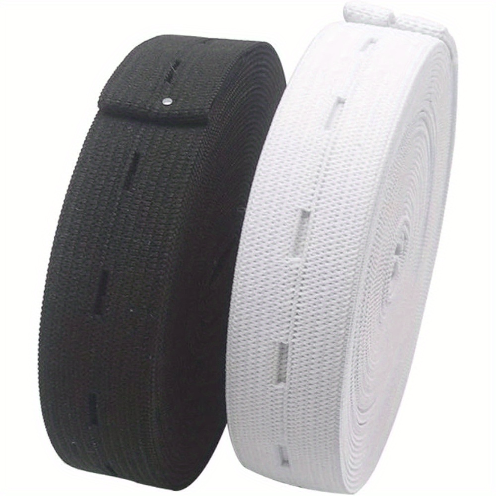 

Elastic Cord With Buttonhole - White And Black, 2 Packs Elastic Bands Spool Sewing Bands - Fabric Material