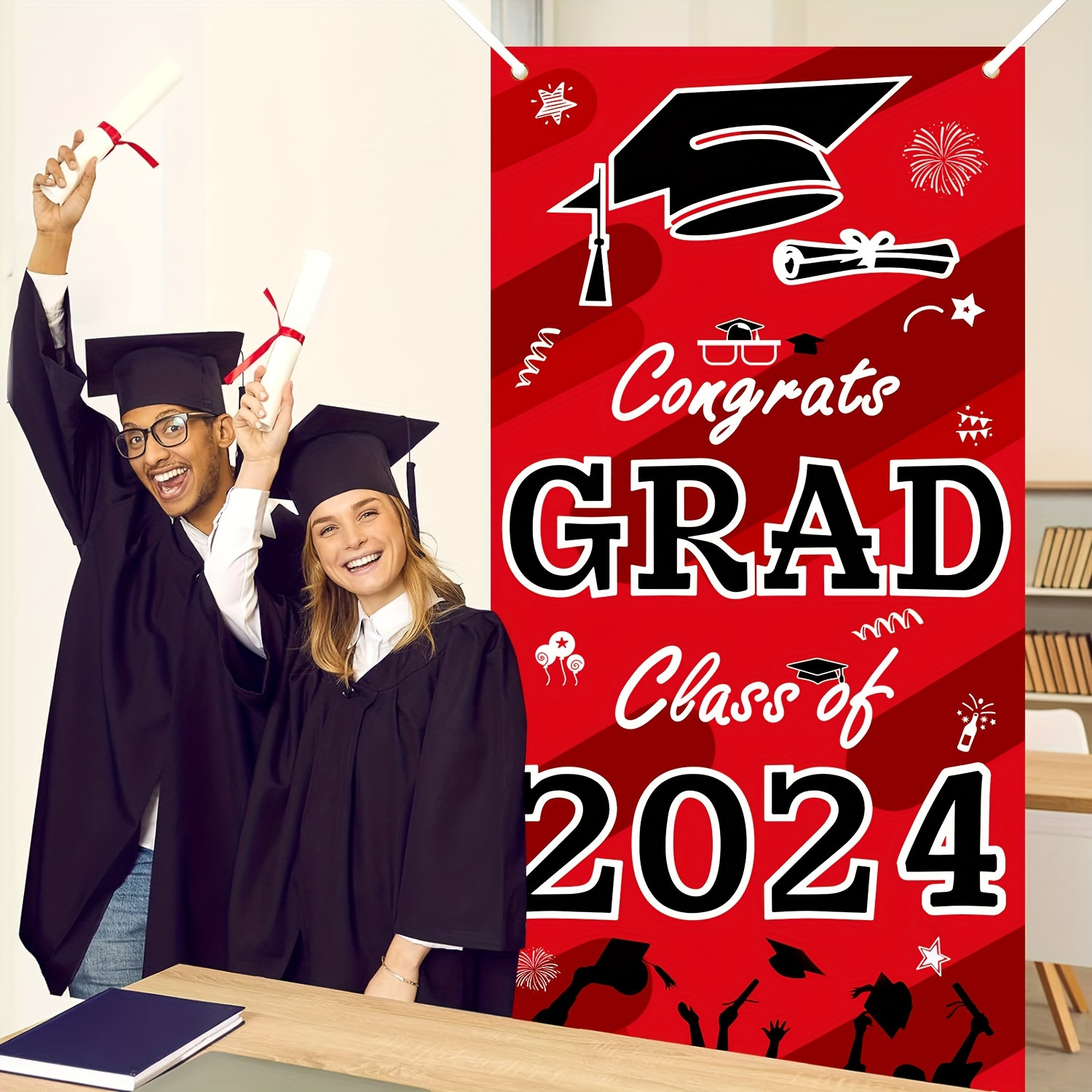 2024 Graduation Decorations, Graduation Decorations Class of 2024, Red and  Black Graduation Party Decorations with Congratulations GRADUATE Banner