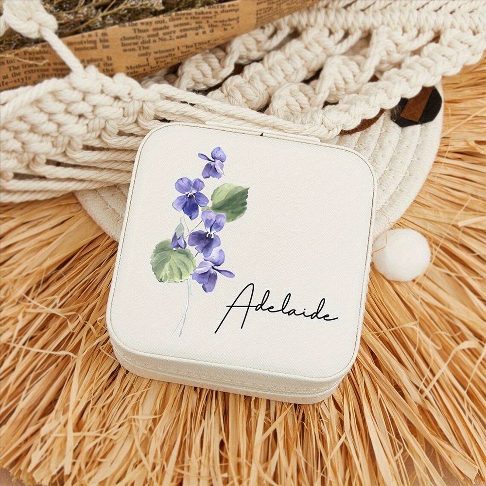 

1pc Custom Personalized Birthday Valentine's Day Gift For Her, Leather Jewelry Travel Essential Box, Elegant Flower Floral Jewelry Display Portable Package Case