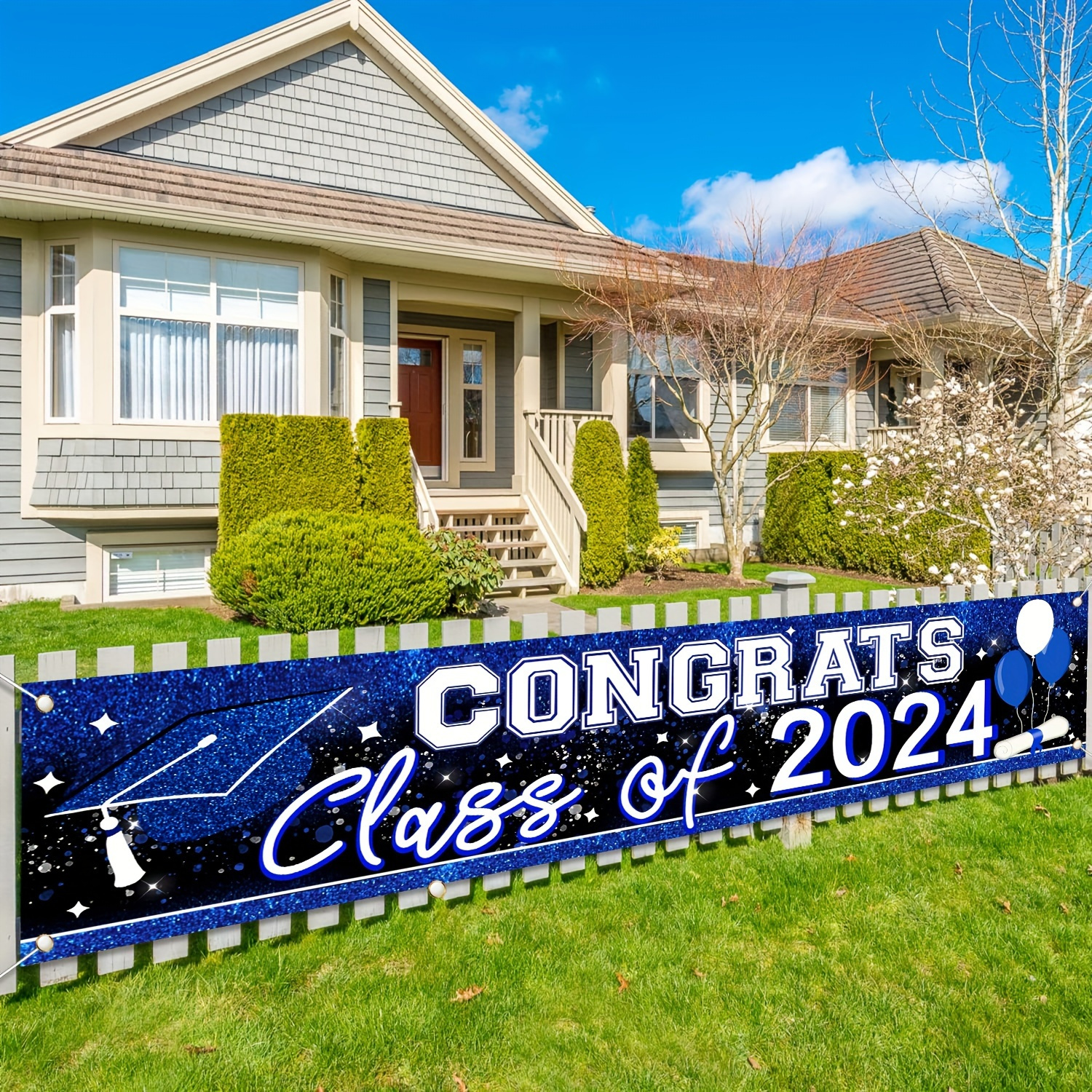  2024 Graduation Party Decorations Blue Graduation Banner 2024  Congrats Grad Backdrop Paper Lanterns with Glitter Gold Class of 2024  Banner for Class of 2024 Graduation Decorations Party Supplies : Home &  Kitchen