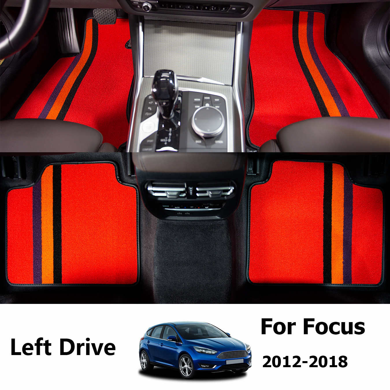 Personnalisé Luxe Voiture Tapis Pour En Ford Focus Rs MK3 Inc Logos Bleu  Bords