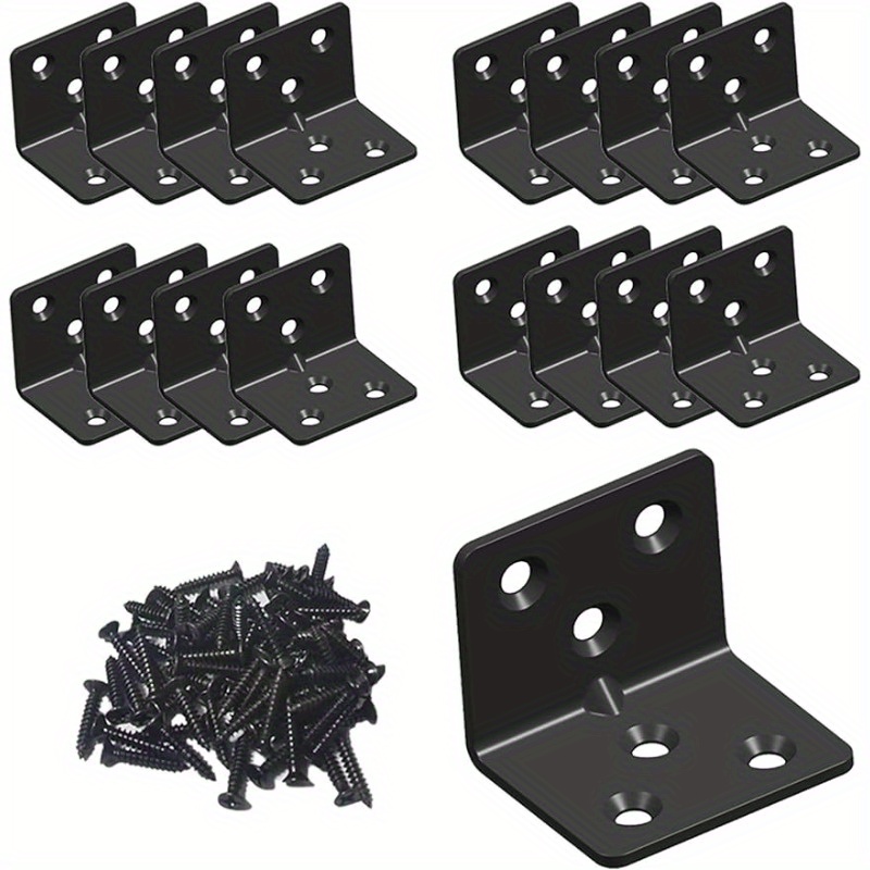 

112pcs Black Stainless Steel Shelf Brackets, Joint Straight Angle Brackets, L-shaped Heavy Duty Metal Corner Brace Shelf Brackets And Black Screws