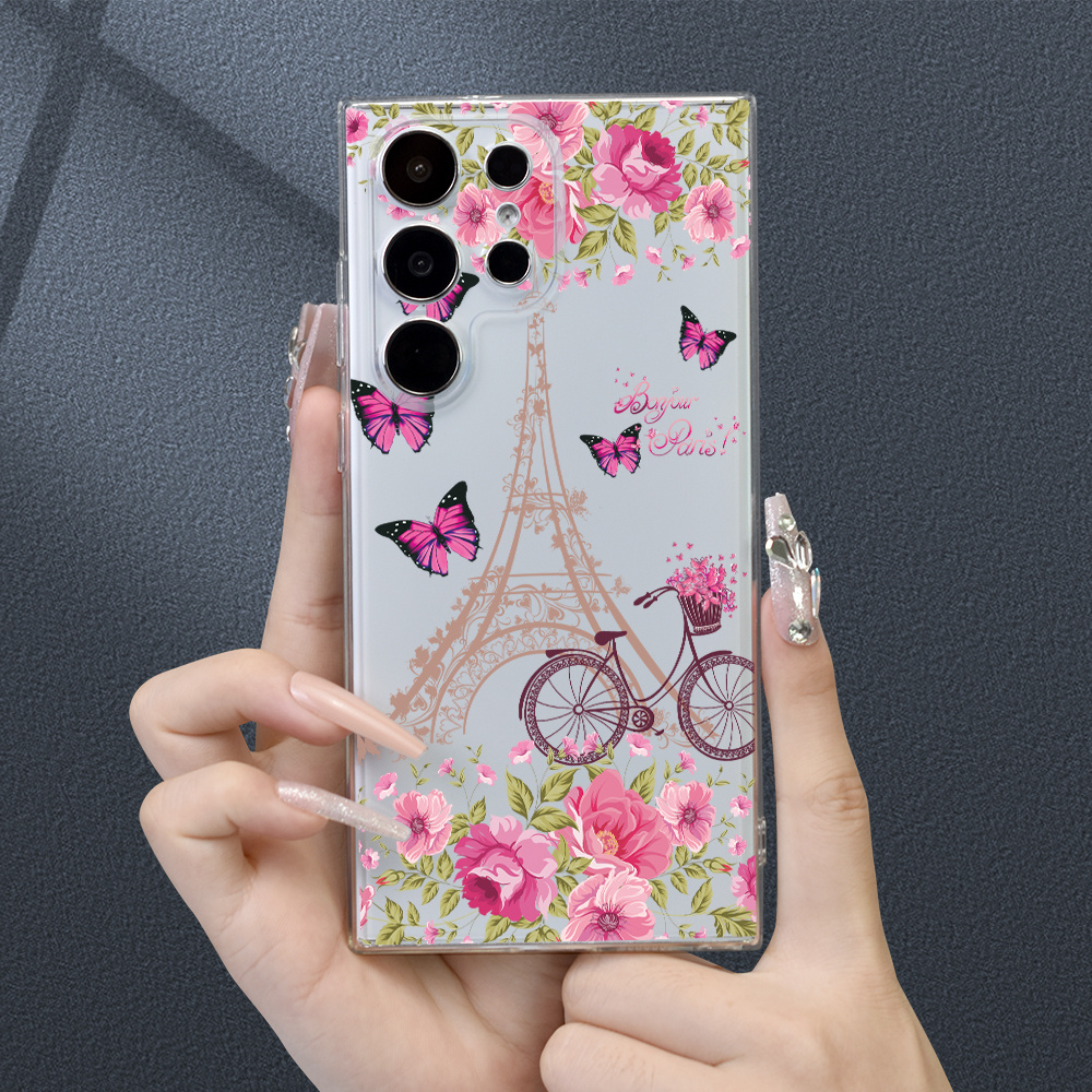 

Simple Paris Iron Tower Small Flower Print Transparent New Samsung Phone Case For S23ultra/s23/a24/a34/a54/a12/a52/a23/a51/a32/a33/a13/s21/s22/s21fe/s20fe/a52/s10+/s22ultra Phone Case