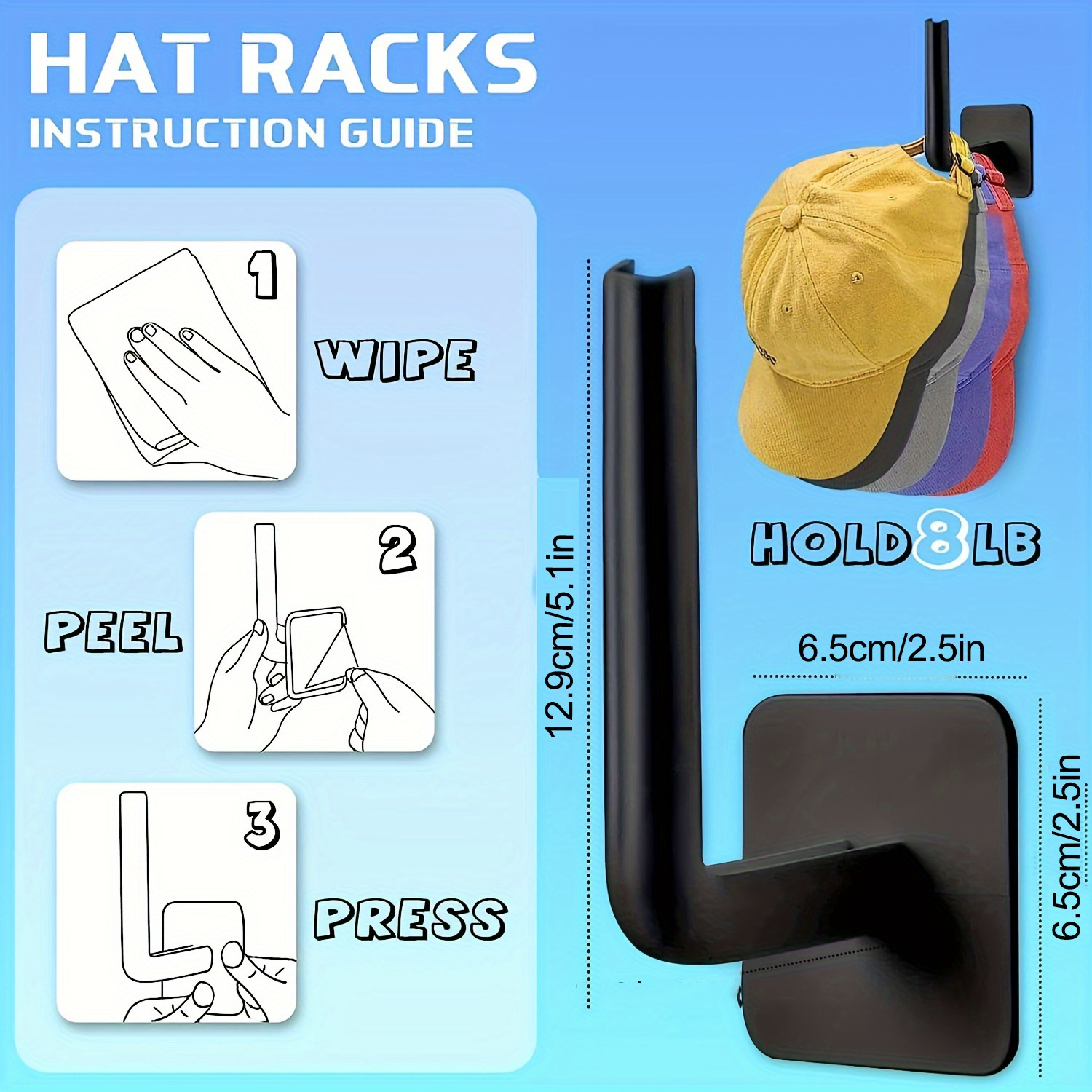 Hat Racks for Baseball Caps Hat Holder for Wall No Drilling Sticky